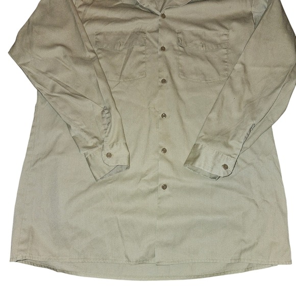 Men Button Down Work Shirt Long Sleeve Tan Uniform 17-17.5‎ 34/35 Utility Dickie - Picture 5 of 6